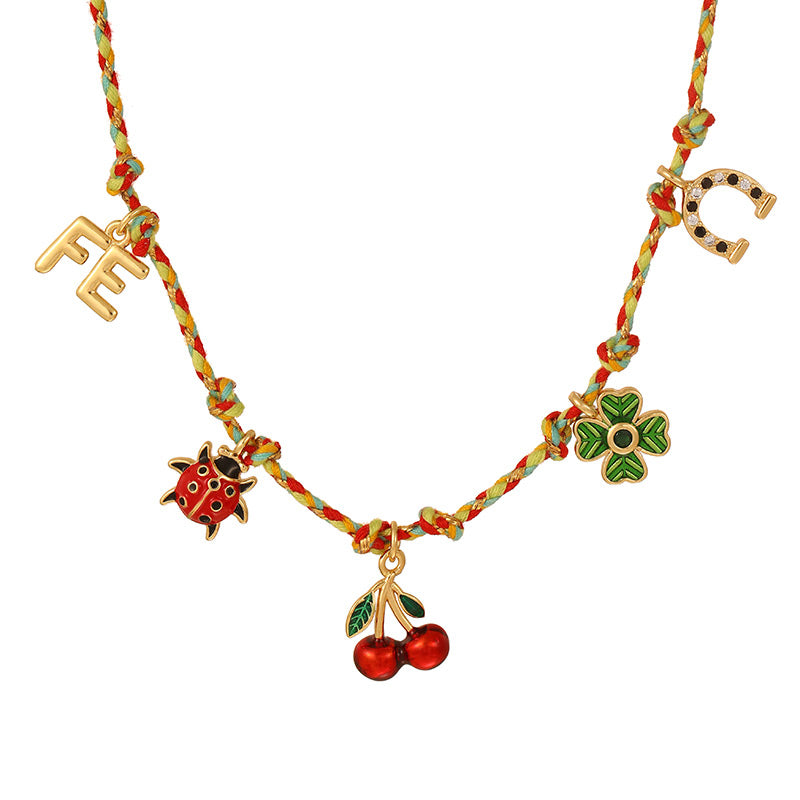 Color 1 Copper And Zircon Oil-dripping Cherry Braided Necklace