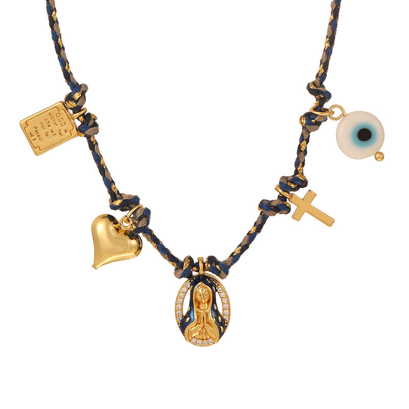 Color 1 Copper And Zircon Oil-dripping Cherry Braided Necklace