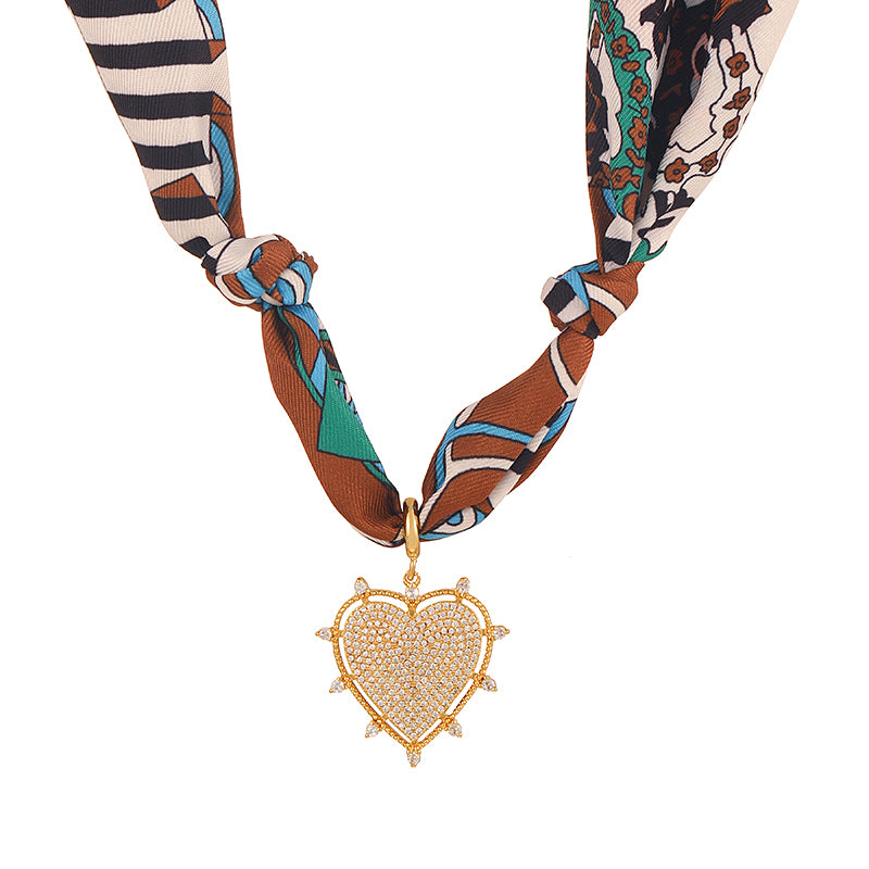 Color 1 Copper Heart Print Fabric Necklace
