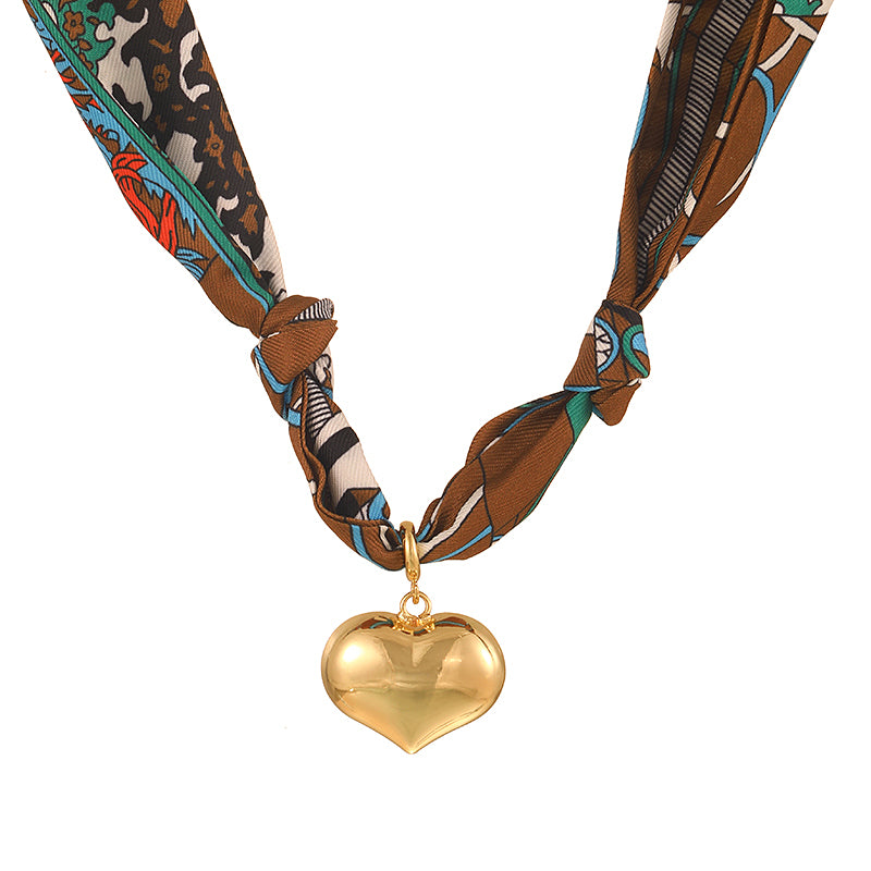 Color 1 Copper Heart Print Fabric Necklace