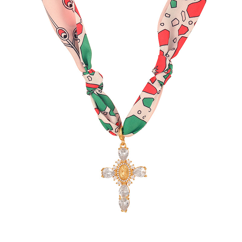 Color 1 Copper Heart Print Fabric Necklace