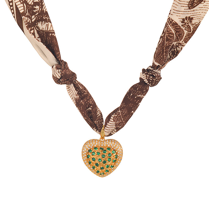 Color 1 Copper Heart Print Fabric Necklace