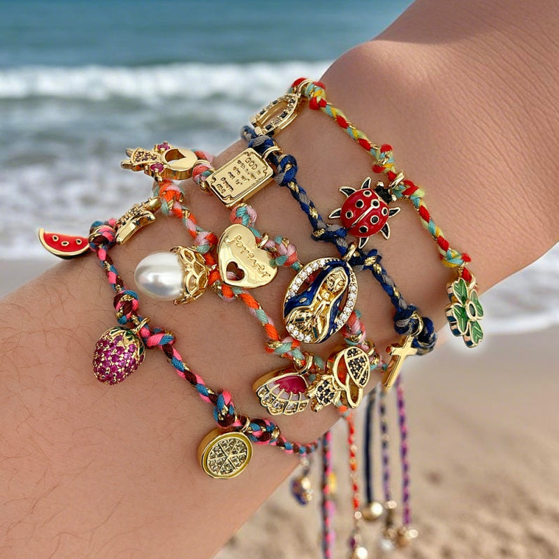 Color 1 Copper Inlaid Zircon Oil Drip Insect Braided Bracelet (6mm)