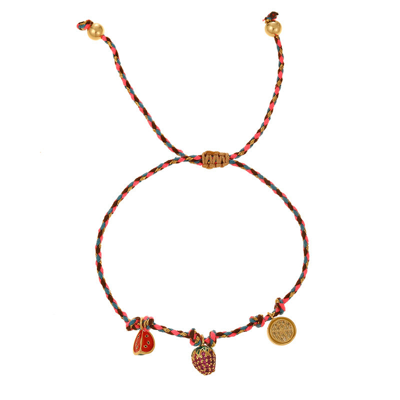 Color 1 Copper Inlaid Zircon Oil Drip Insect Braided Bracelet (6mm)