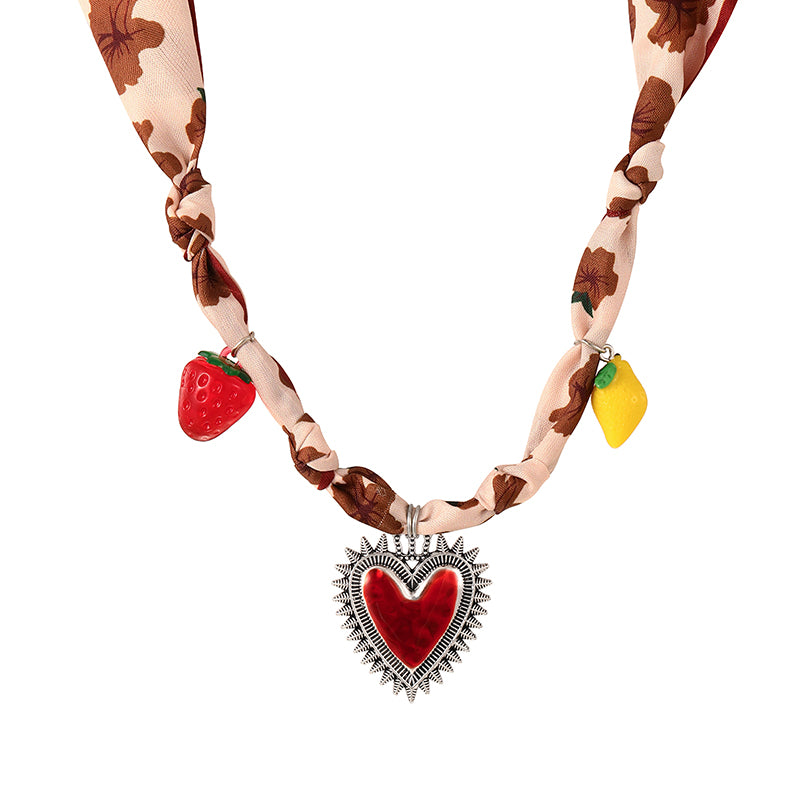 Color 1 Diamond-encrusted Bee Ceramic And Flower-print Fabric Necklace