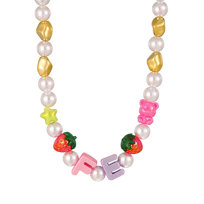 Color 1 Letter Love Donut Bear Faux Pearl Necklace