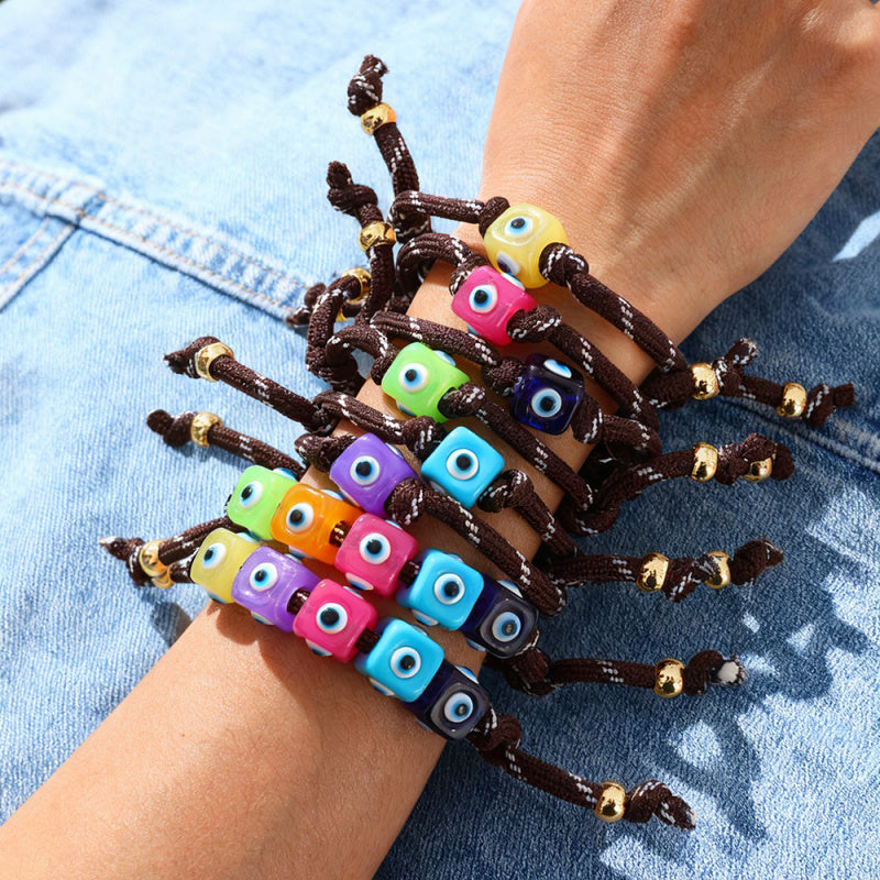 Color 1 Resin Square Drip Eye Braided Bracelet