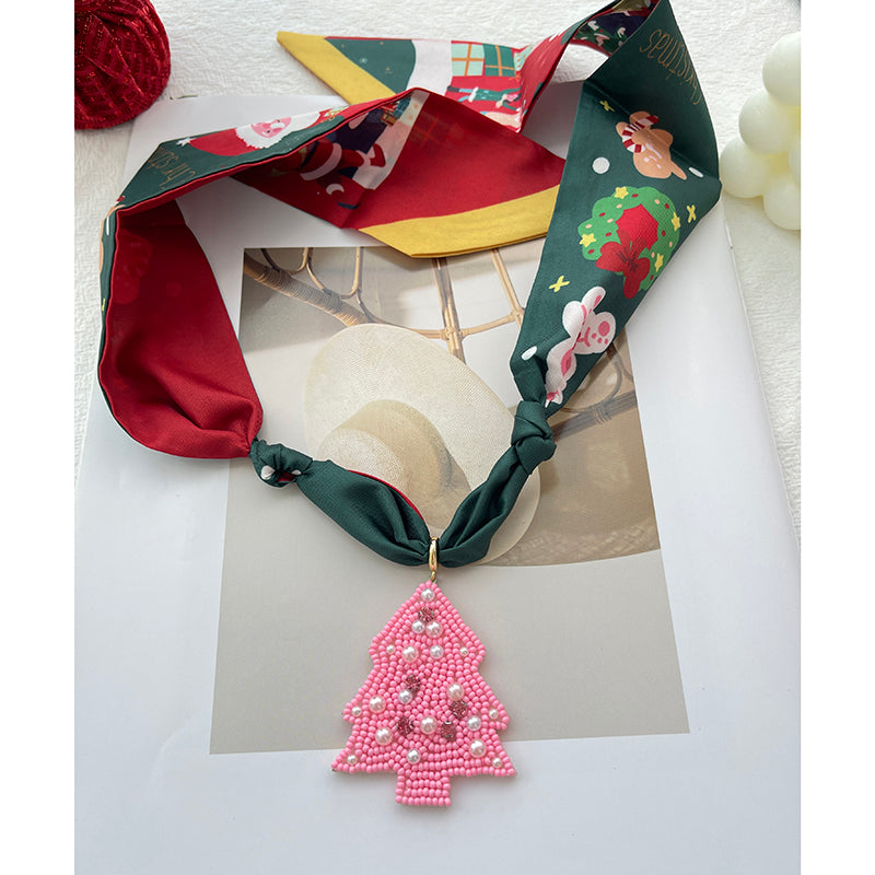 Color 1 Rice Bead Christmas Series Pendant Printed Fabric Necklace