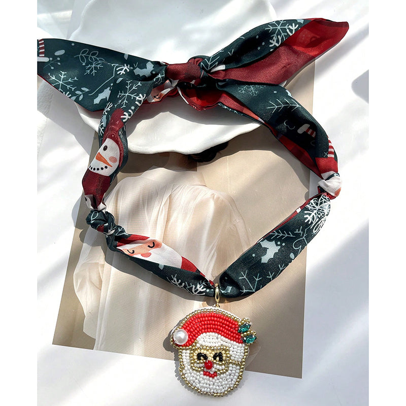 Color 1 Rice Bead Christmas Series Pendant Printed Fabric Necklace