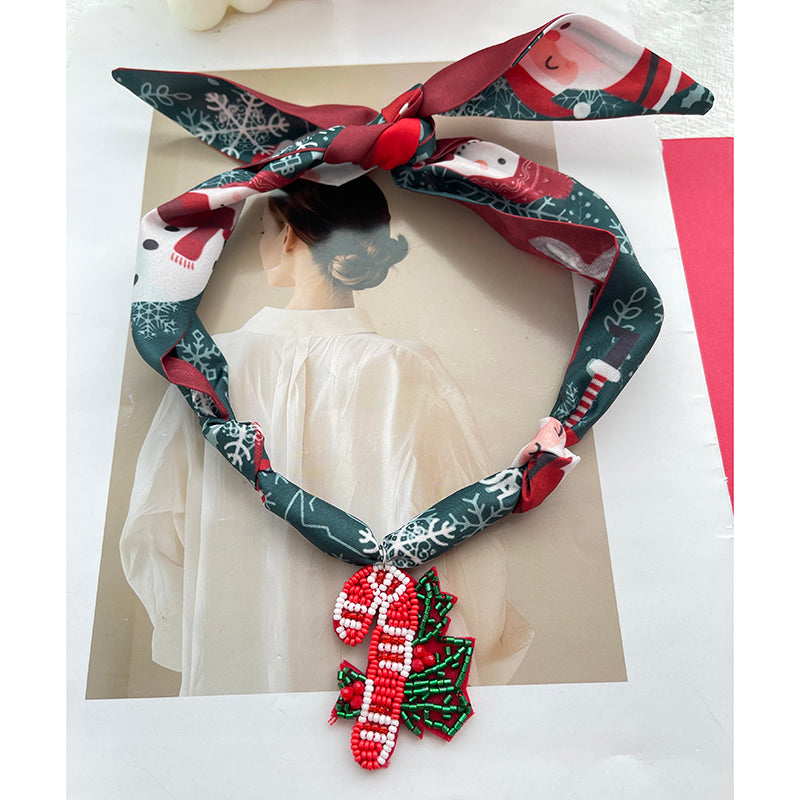 Color 1 Rice Bead Christmas Series Pendant Printed Fabric Necklace