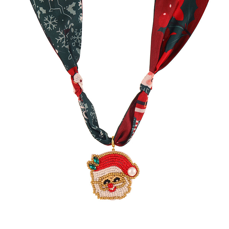 Color 1 Rice Bead Christmas Series Pendant Printed Fabric Necklace