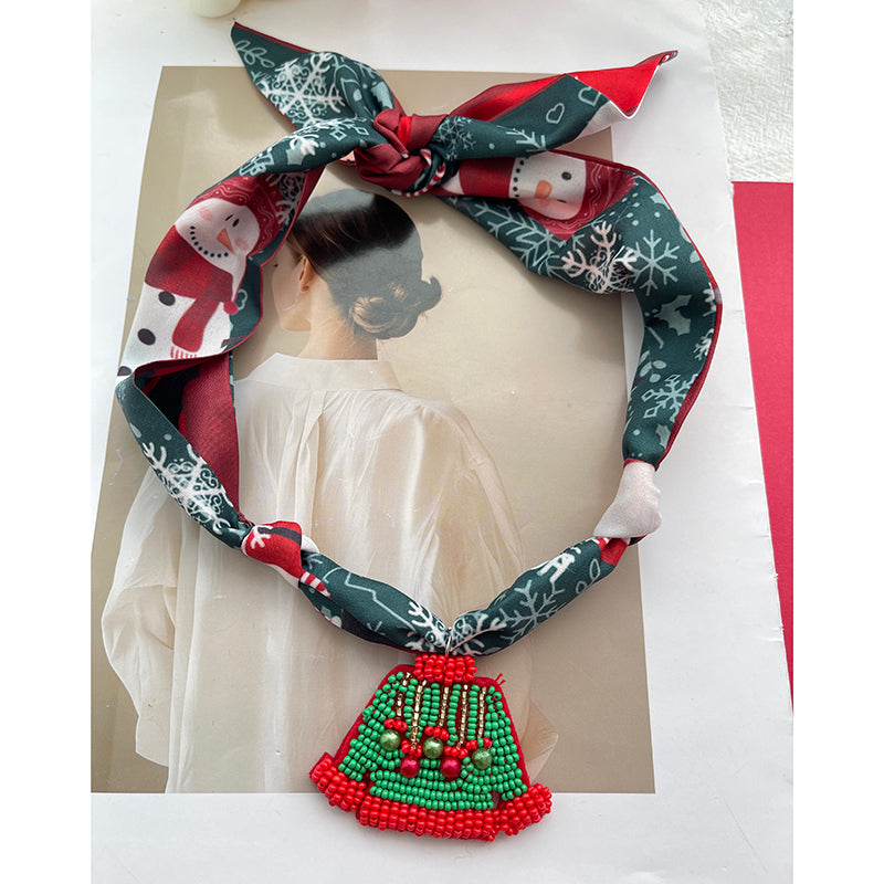 Color 1 Rice Bead Christmas Series Pendant Printed Fabric Necklace