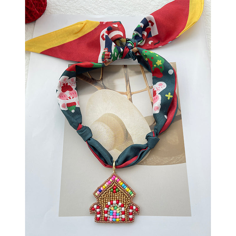 Color 1 Rice Bead Christmas Series Pendant Printed Fabric Necklace