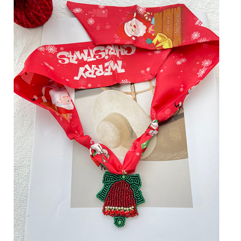 Color 1 Rice Bead Christmas Series Pendant Printed Fabric Necklace