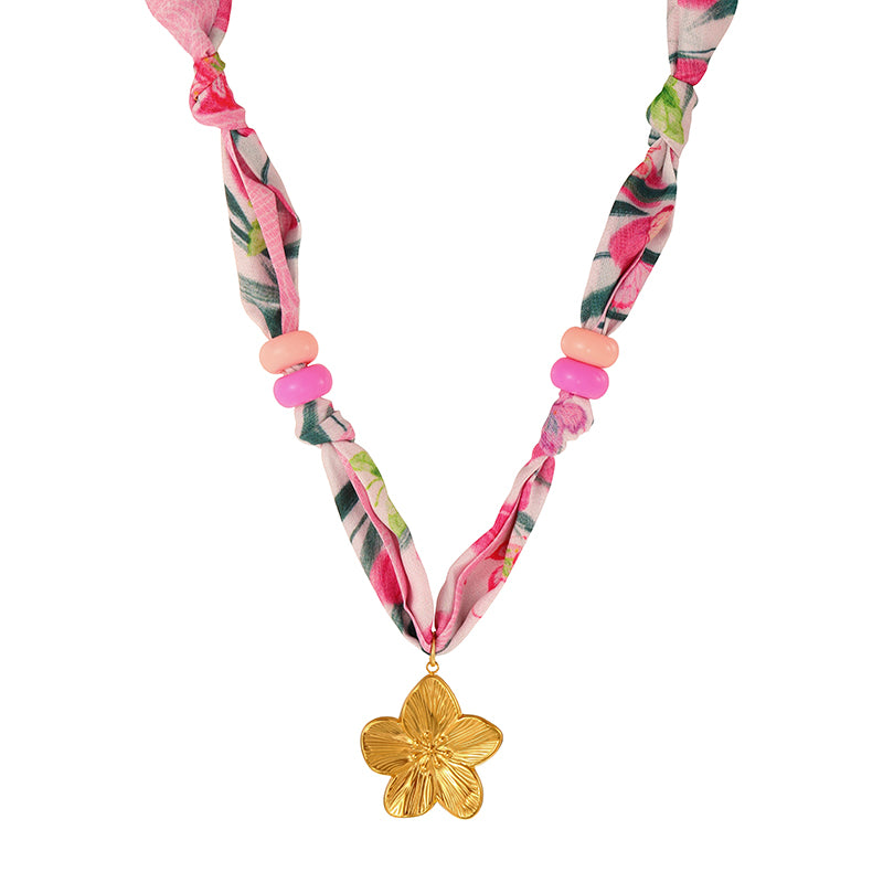 Color 1 Titanium Steel Heart-print Fabric Necklace