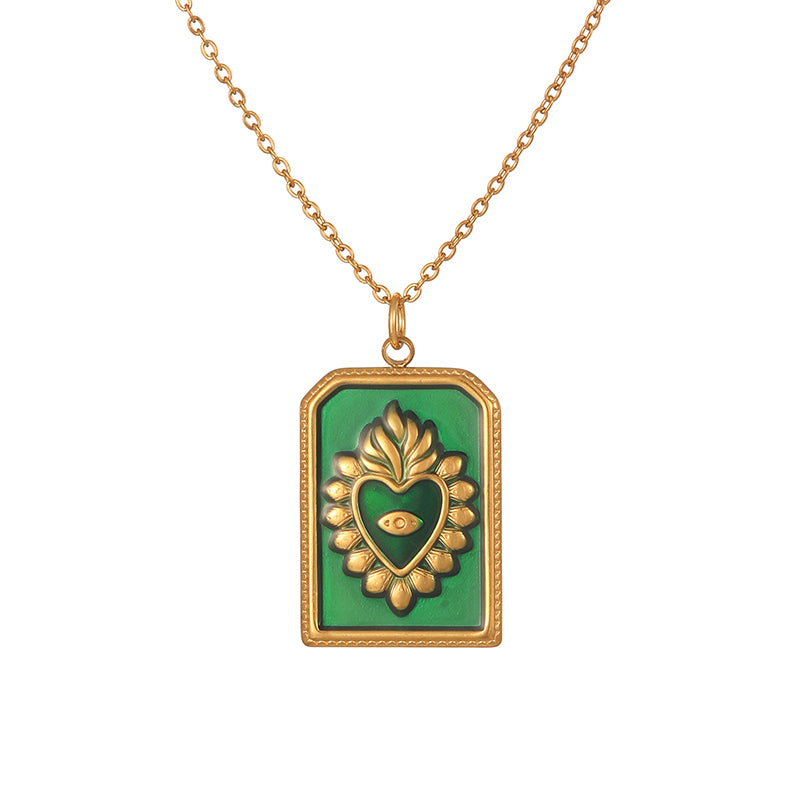 Color 1 Titanium Steel Oil Drop Heart Square Necklace