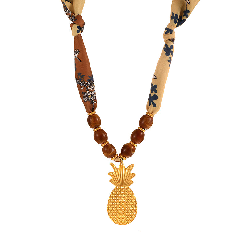 Color 1 Titanium Steel Sun Acrylic Beaded Printed Fabric Necklace