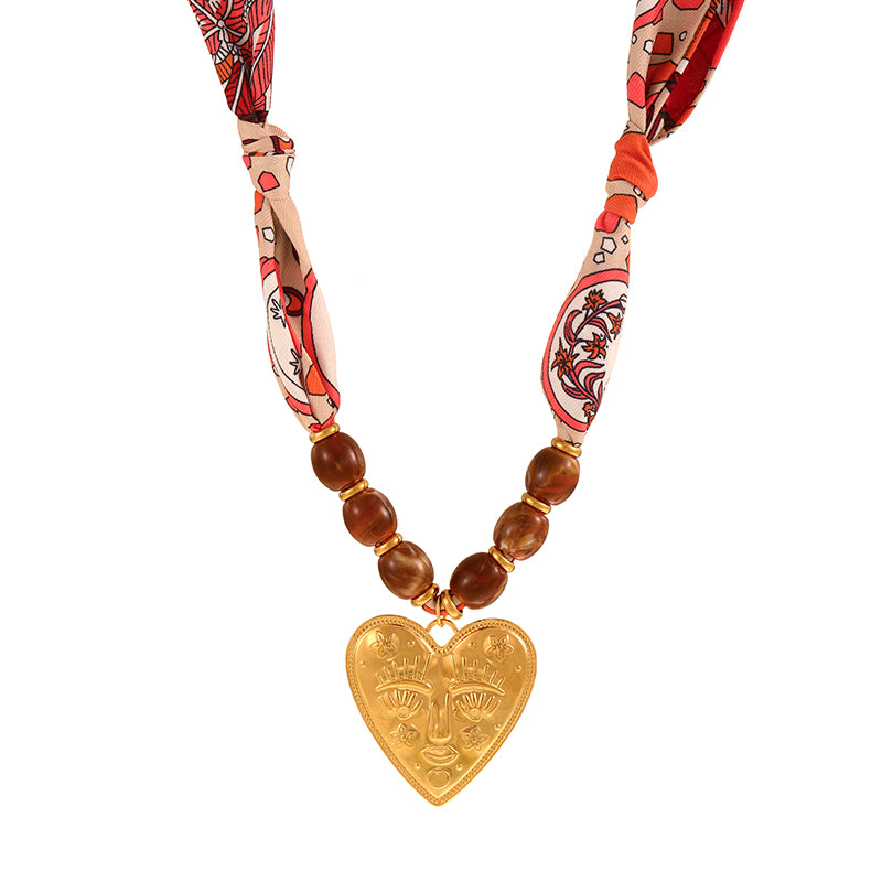 Color 1 Titanium Steel Sun Acrylic Beaded Printed Fabric Necklace