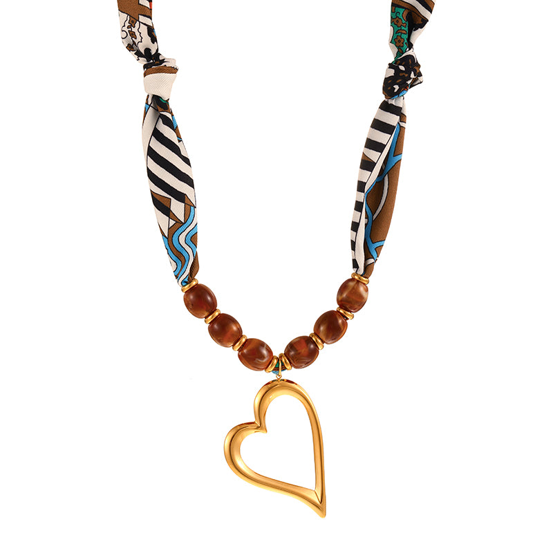 Color 1 Titanium Steel Sun Acrylic Beaded Printed Fabric Necklace