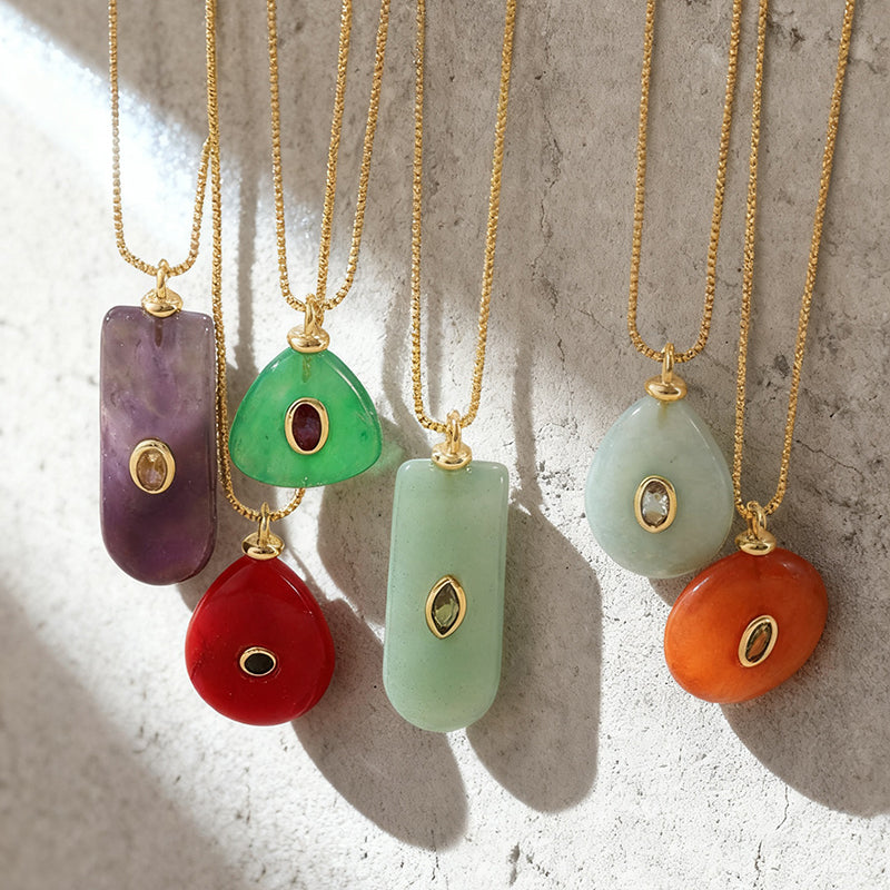 Color 3 Irregular Natural Stone Inlaid Zirconium Titanium Steel Necklace