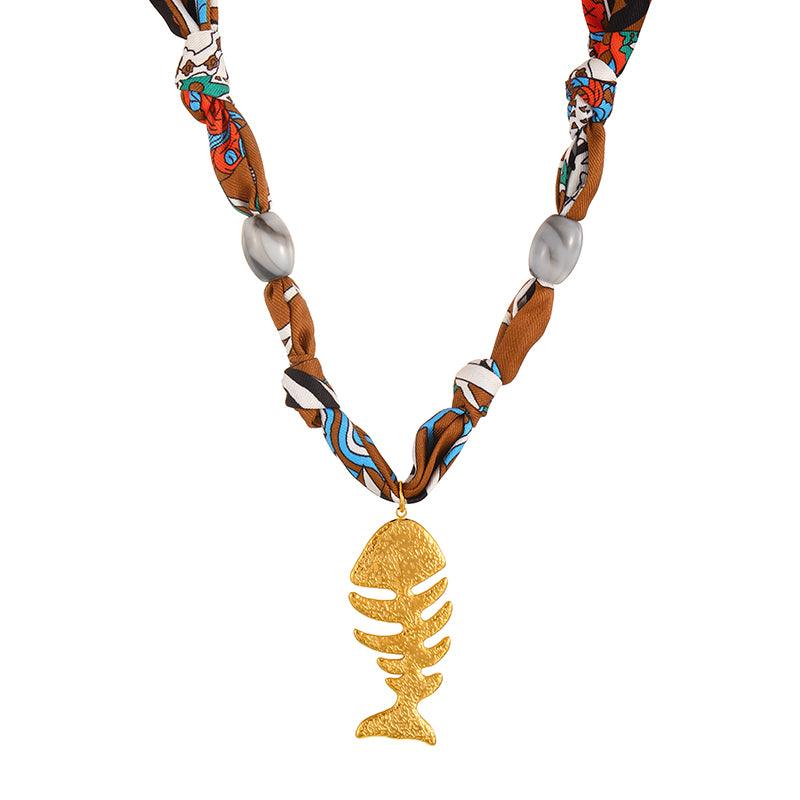 Color 3 Titanium Steel Cross Printed Fabric Necklace