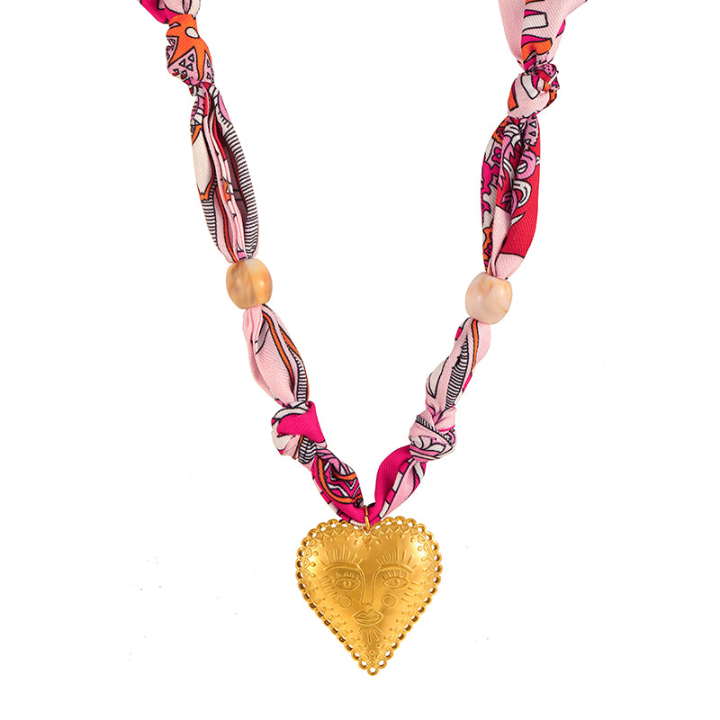 Color 3 Titanium Steel Cross Printed Fabric Necklace