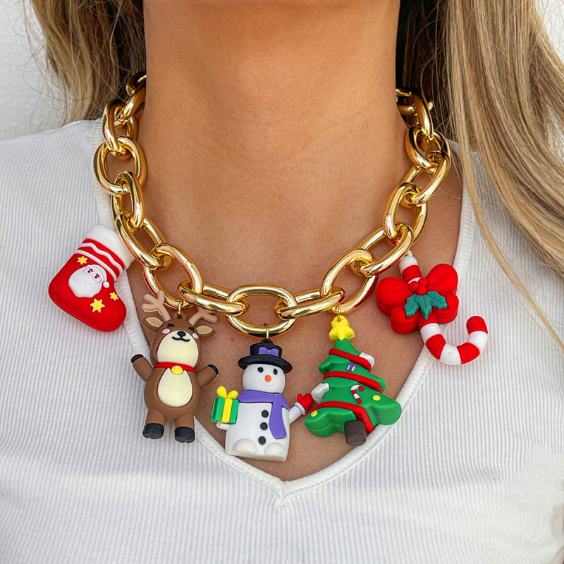 Color Christmas Series Silicone Pendant Alloy Necklace
