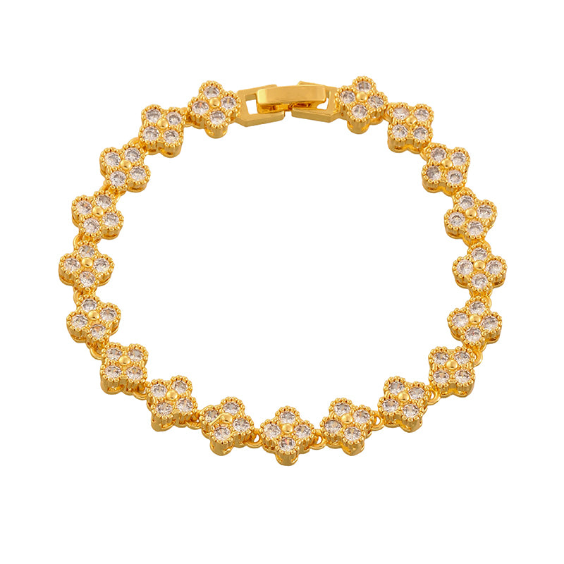 Color Copper-set Zircon Flower Clasp Bracelet