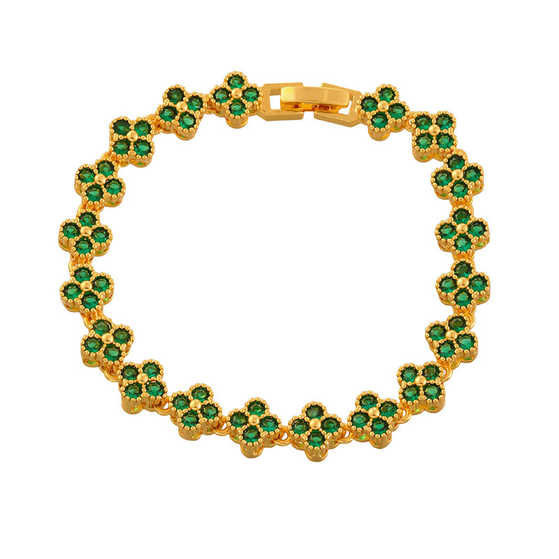 Color Copper-set Zircon Flower Clasp Bracelet
