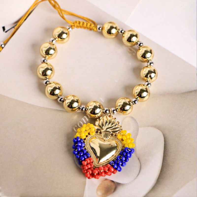 Color Rice Beads Irregular Heart Beaded Braided Bracelet