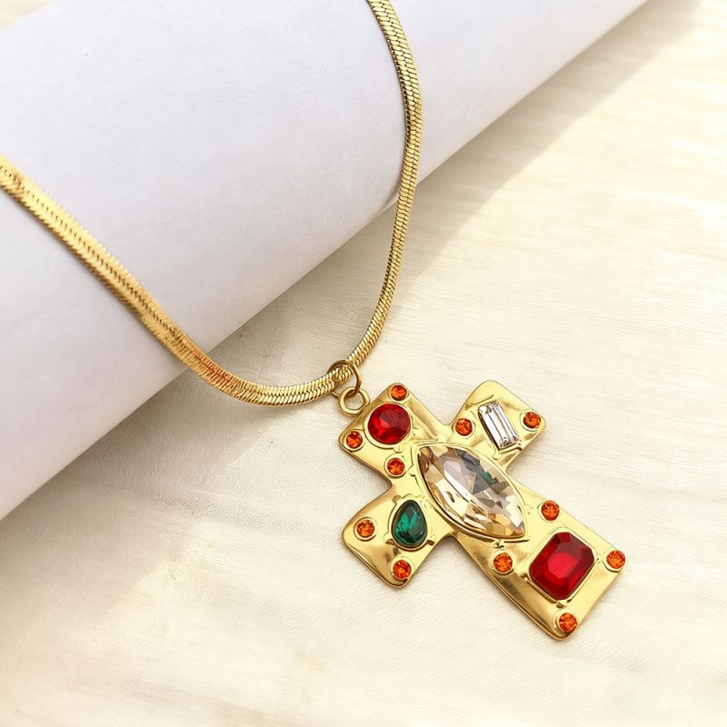 Cross 304 Stainless Steel Diamond-set Cross Necklace