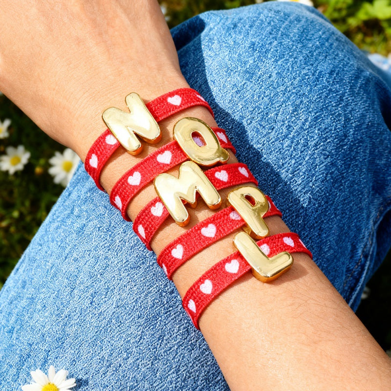 D Copper 26 Letter Fabric Heart-shaped Woven Bracelet