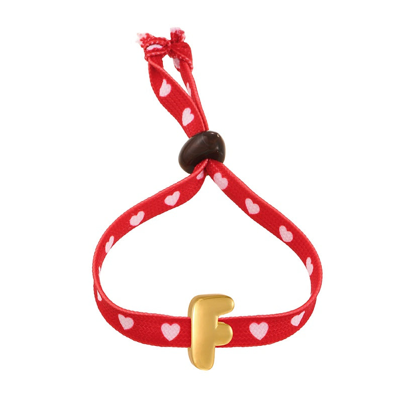 D Copper 26 Letter Fabric Heart-shaped Woven Bracelet