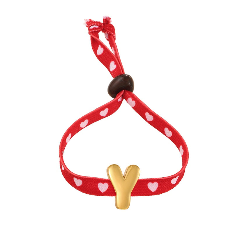 D Copper 26 Letter Fabric Heart-shaped Woven Bracelet