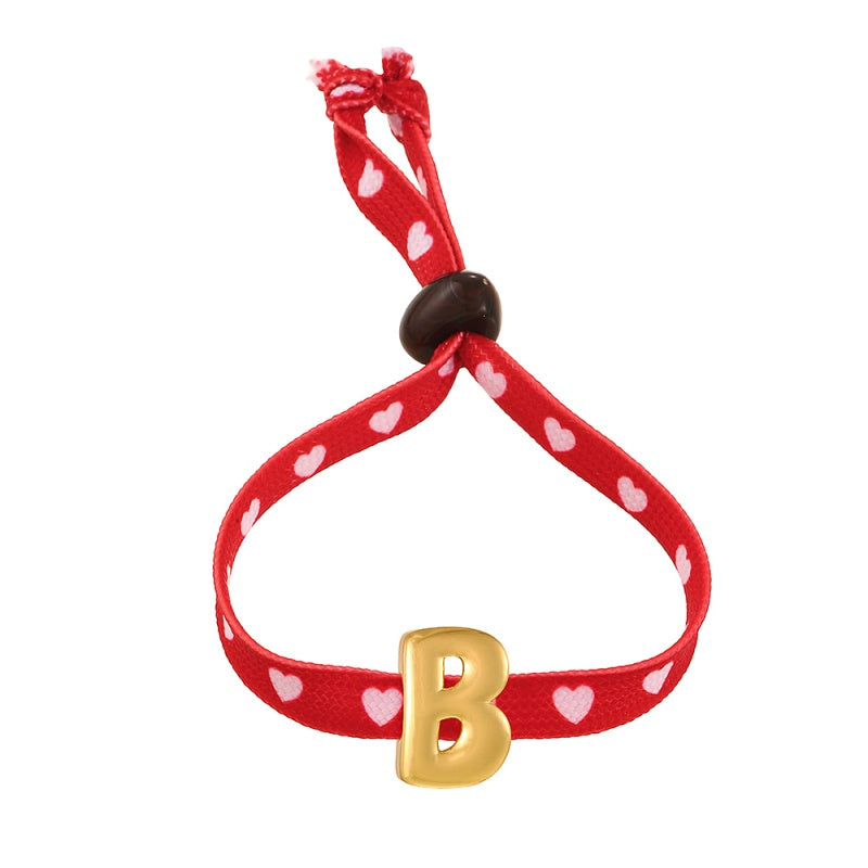 D Copper 26 Letter Fabric Heart-shaped Woven Bracelet