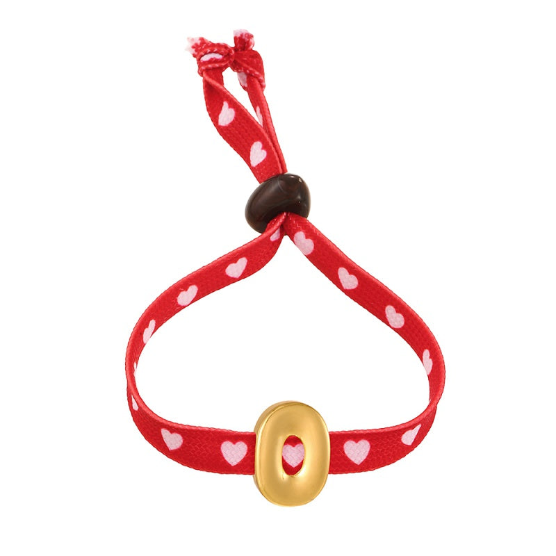 D Copper 26 Letter Fabric Heart-shaped Woven Bracelet