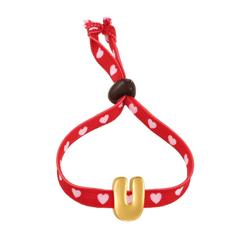 D Copper 26 Letter Fabric Heart-shaped Woven Bracelet