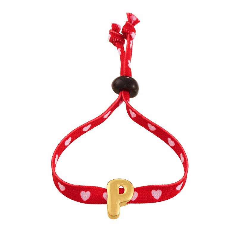 D Copper 26 Letter Fabric Heart-shaped Woven Bracelet