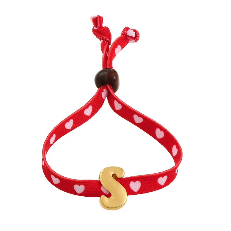 D Copper 26 Letter Fabric Heart-shaped Woven Bracelet