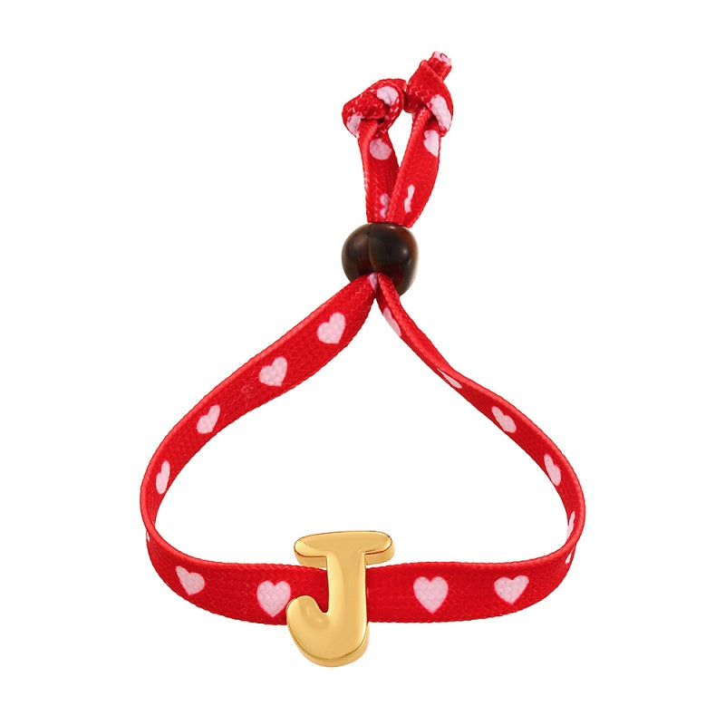 D Copper 26 Letter Fabric Heart-shaped Woven Bracelet