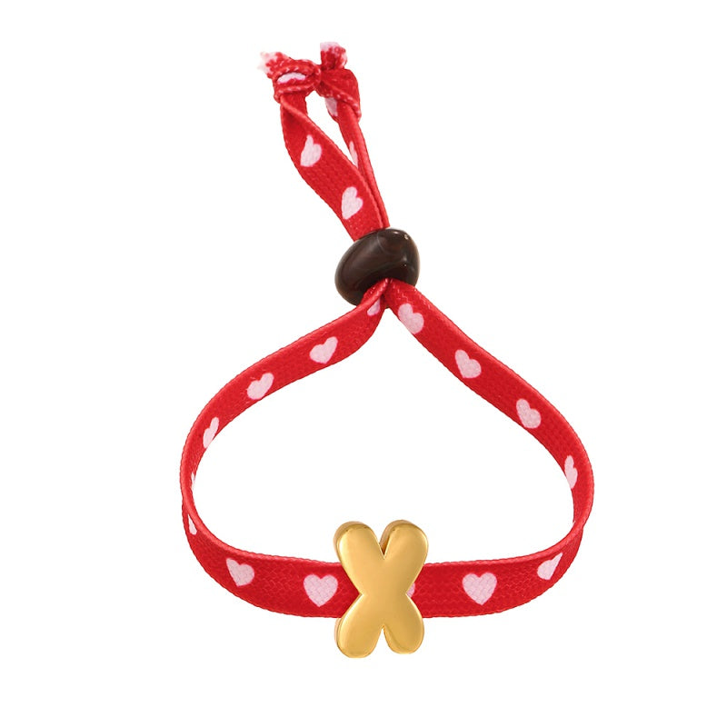 D Copper 26 Letter Fabric Heart-shaped Woven Bracelet