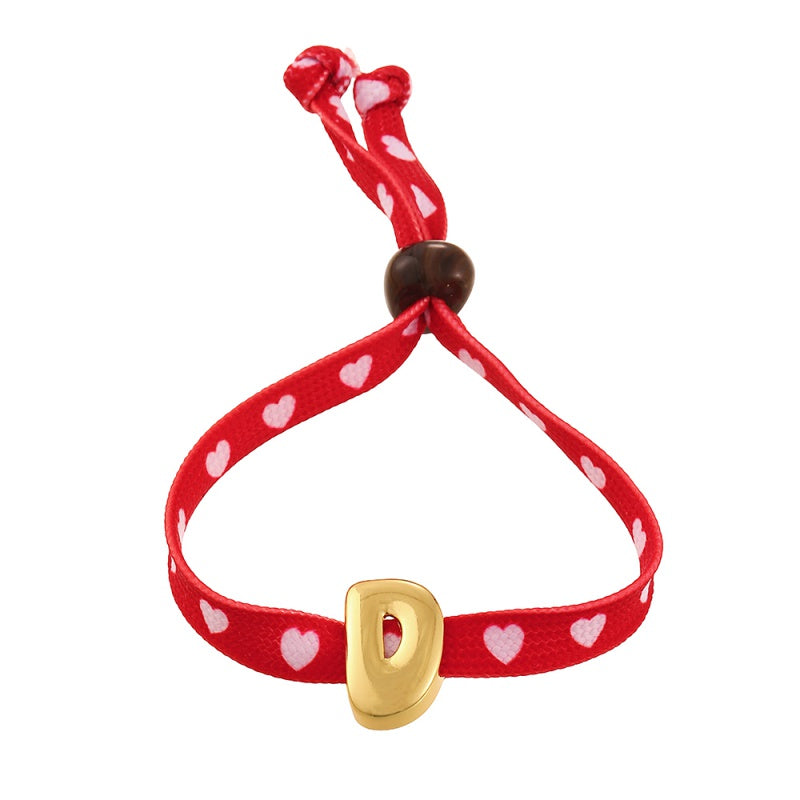 D Copper 26 Letter Fabric Heart-shaped Woven Bracelet
