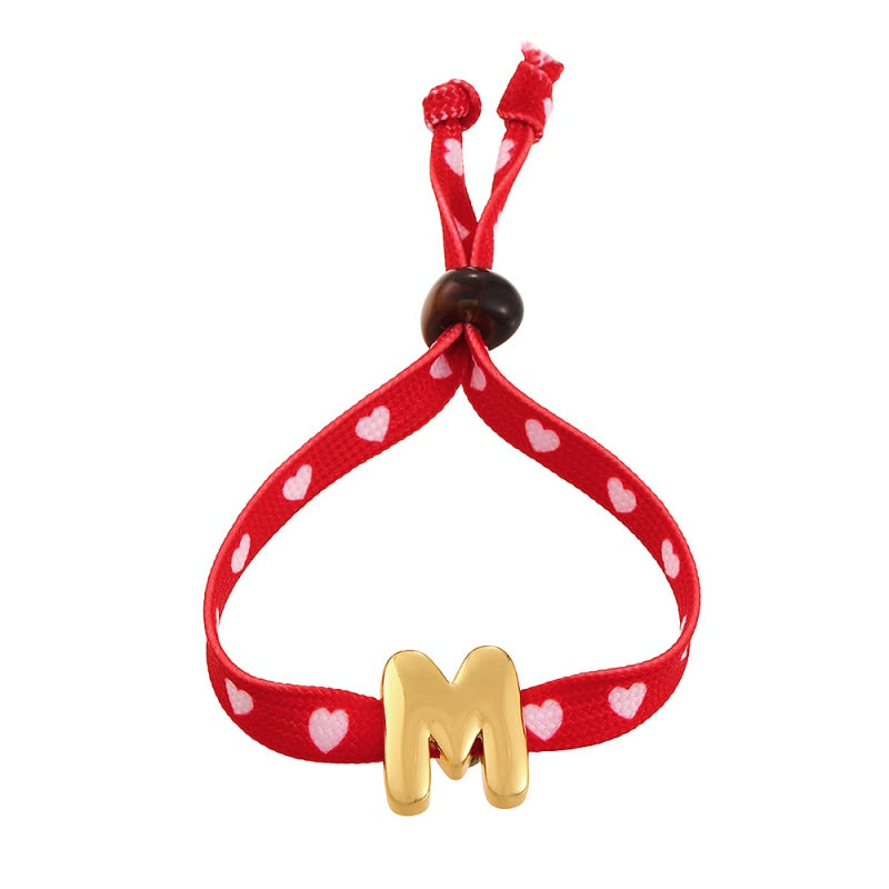 D Copper 26 Letter Fabric Heart-shaped Woven Bracelet