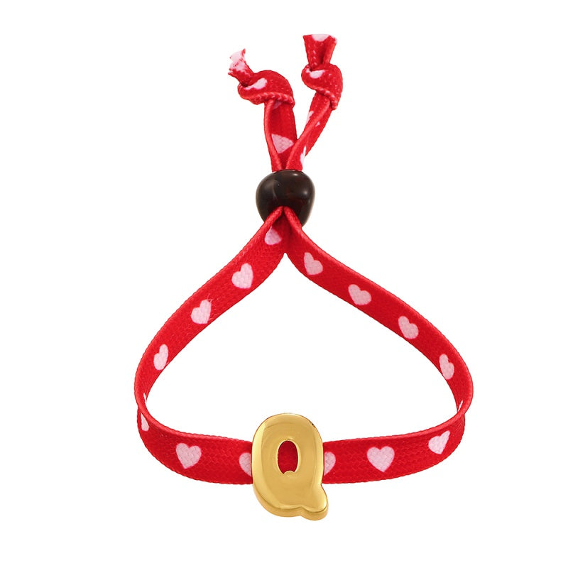 D Copper 26 Letter Fabric Heart-shaped Woven Bracelet