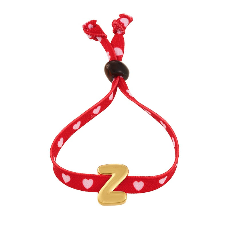 D Copper 26 Letter Fabric Heart-shaped Woven Bracelet