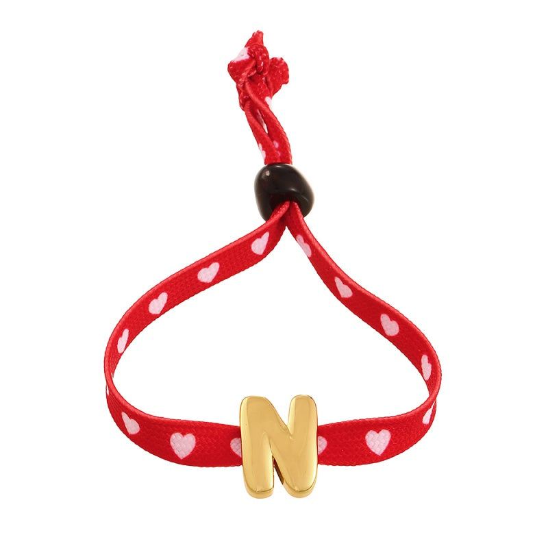 D Copper 26 Letter Fabric Heart-shaped Woven Bracelet