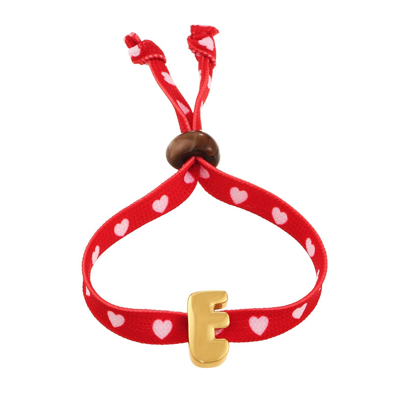 D Copper 26 Letter Fabric Heart-shaped Woven Bracelet
