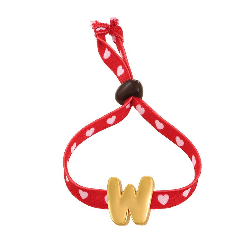 D Copper 26 Letter Fabric Heart-shaped Woven Bracelet