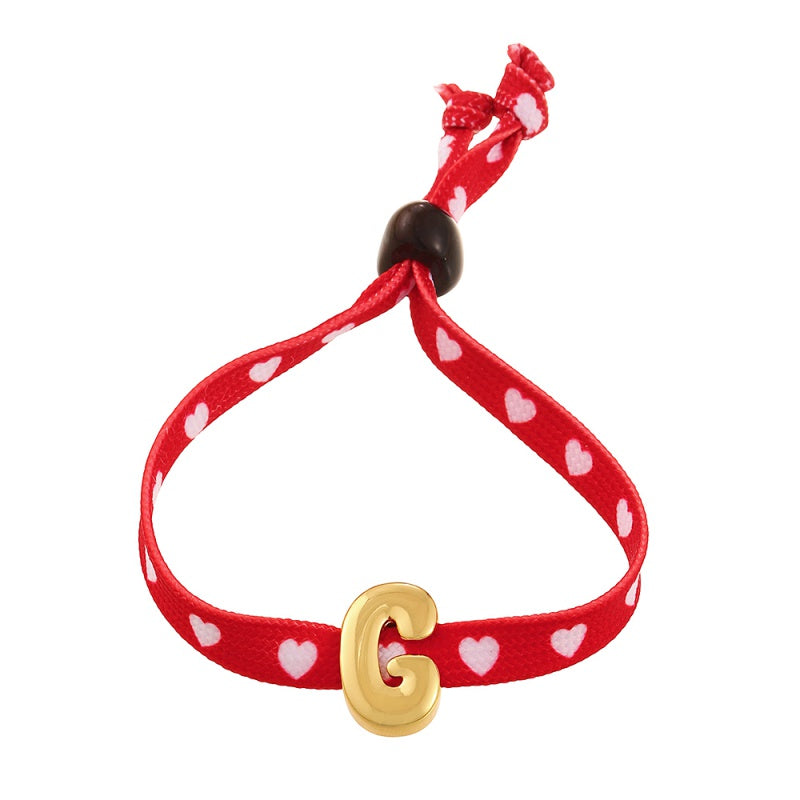 D Copper 26 Letter Fabric Heart-shaped Woven Bracelet