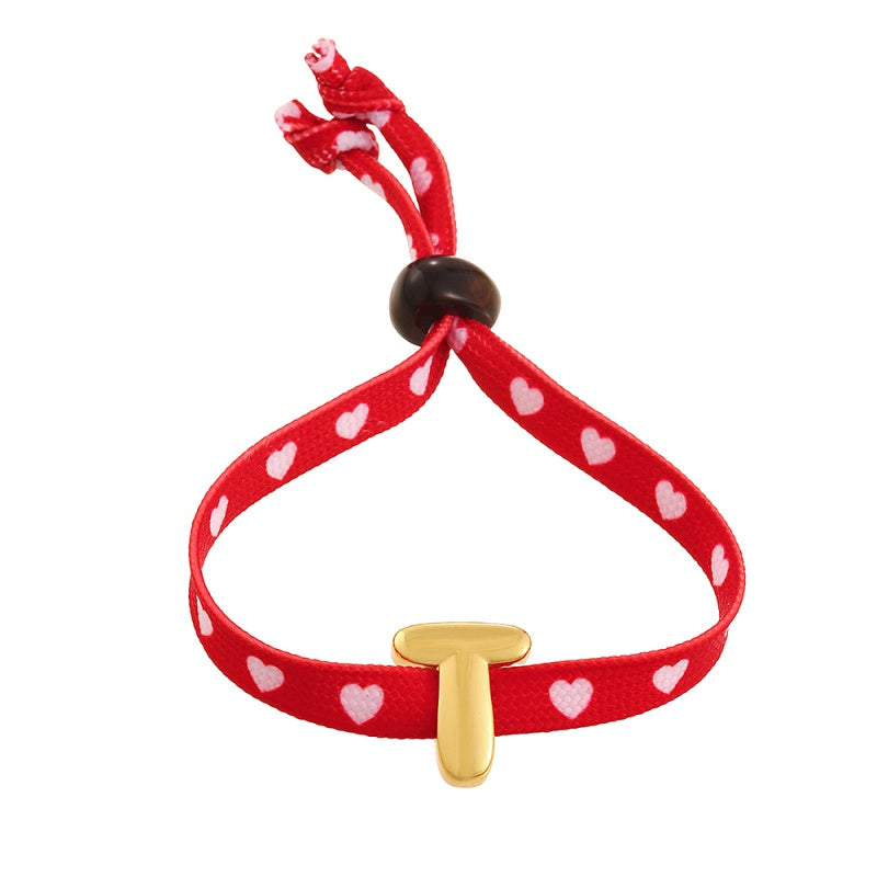 D Copper 26 Letter Fabric Heart-shaped Woven Bracelet